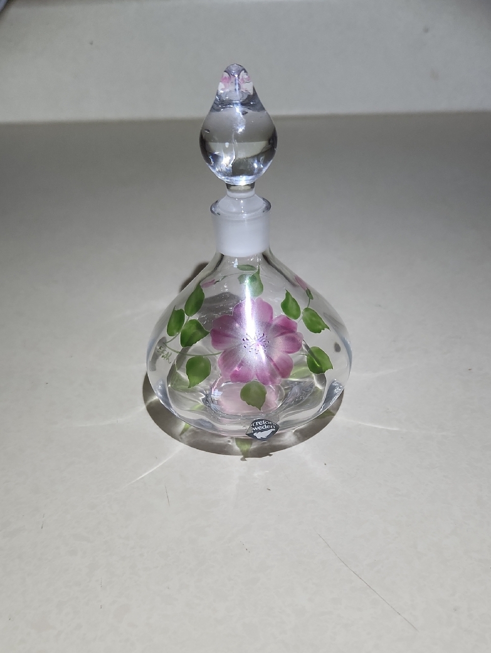 Vintage Orrefors "Maja" Crystal Perfume Bottle Hand Painted Eva Englund – signed
